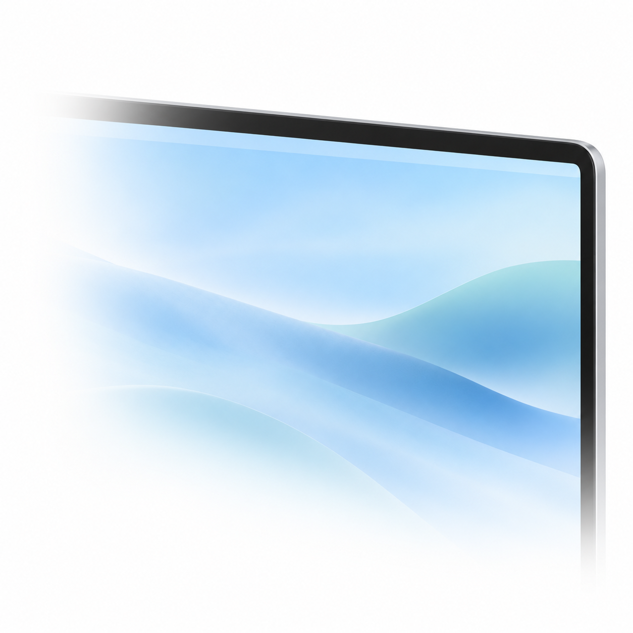 A gently receding MacBook display corner, fading seamlessly into white at the left and bottom.